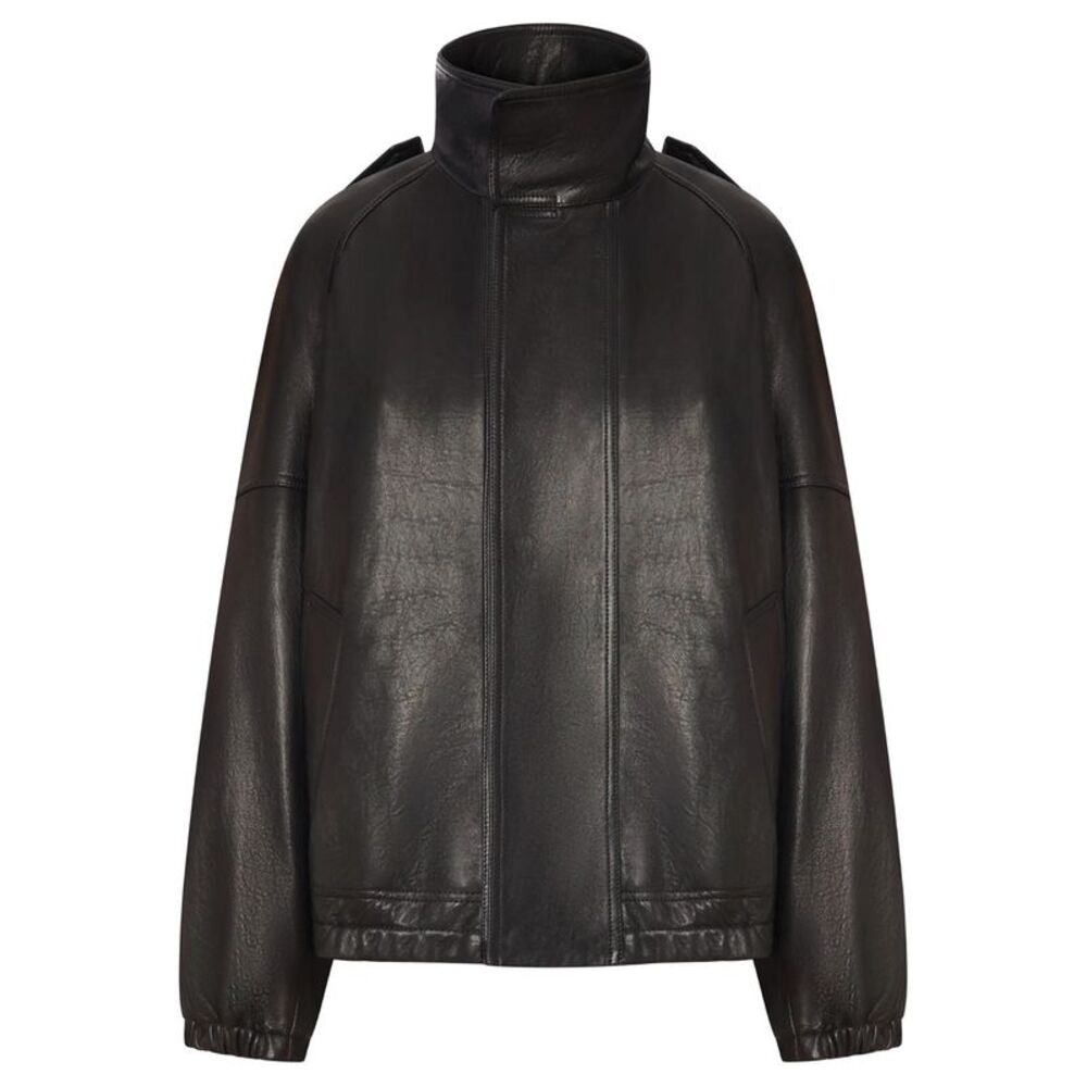 High-Neck Oversized Leather Jacket Women